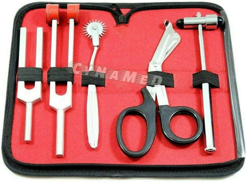 5 Piece Student Diagnostic Kit: Reflex Neurological Buck Hammer, Tuning Fork Set C 128 and C 512, Wartenberg Pinwheel