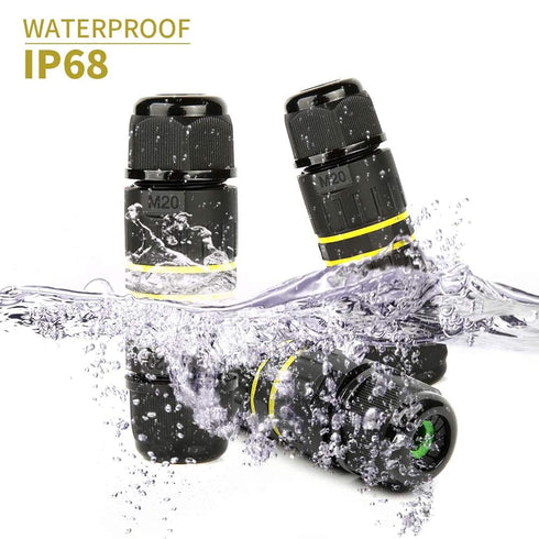3 Pole Wire Connector Waterproof IP68 External Electrical Junction Box,M20 for 5-12mm Wire Range(AC 450V, 24A),2 Way 3Pin,Use for Outdoor Billboards,Tunnel Lights,Road Landscape Lights.5Pack,Black.