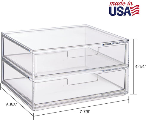 STORi Chloe Space-Saving Clear Drawer Organizer with 4 Wide Drawers for Office, Kitchen, Beauty Supplies, Made in USA