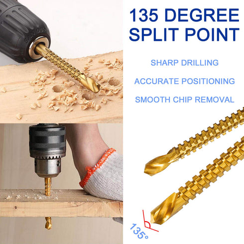 Titanium Coated HSS Twist Drill Bits - 6pcs, 3-8mm Serrated Grooving Cutting Tool for Wood, Metal, Plastic