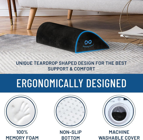 Everlasting Comfort Ergonomic Memory Foam Foot Rest, Teardrop Shaped Under Desk, 17 x 5 x 10 Inch (Black)