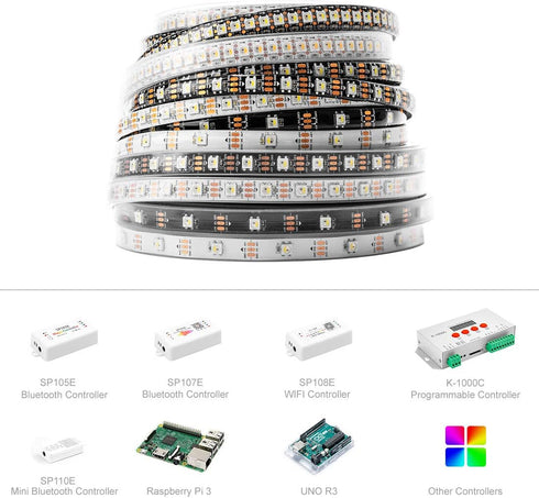 SK6812 WS2812B) 3.3ft 1m 144(2X72) 4 1 IP65 DC5V BTF-LIGHTING RGBW RGB+Warm White (Similar Individually Addressable
