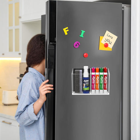 HBlife Acrylic Magnetic Dry Erase Marker Holder, 2 Compartments, Storage Organizer Cup for Fridge, Locker