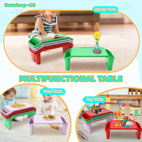 6 (19.6" 9.8" 7" Pcs Kids Lap Desk Tray, Plastic Breakfast Laptop Trays with Side Pockets, Portable Stackable Lap Bed