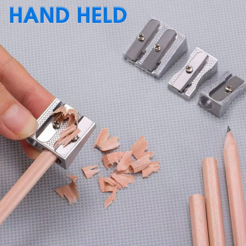 OFiSEXPT 4pcs Metal Pencil Sharpeners, Manual Double Hole Pencil Sharpener for Colored Graphite Pencils, Crayon