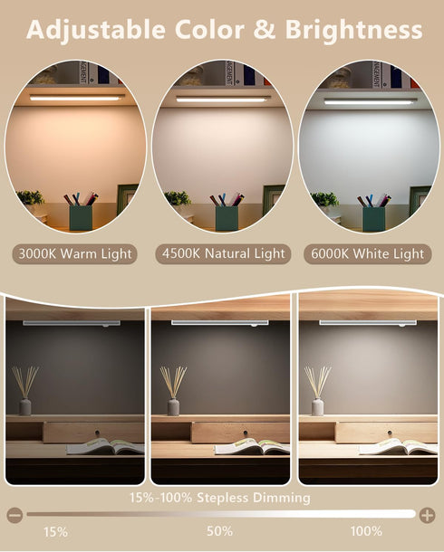 KTTGO Closet 3 Counter Dimmable Under Cabinet Lighting, LED Rechargeable Motion Sensor Lights, Color Temps Under