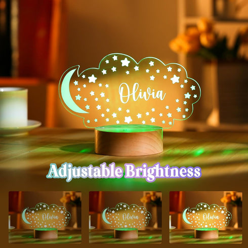 Personalized Baby Gift Name Night Light for Kids Girls Boys Nursery Decor with Stars & Cloud Acrylic Light - Includes