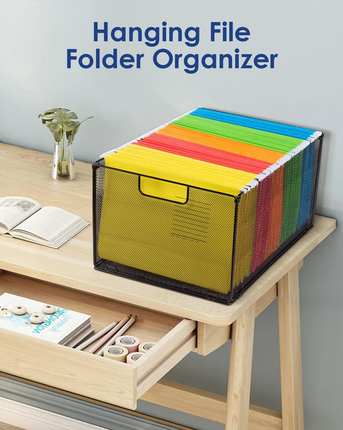 Housmile Foldable Mesh File Folder Organizer, Metal Storage Boxes, Letter Size File Box, 2 Pack