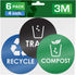 Trash Recycle Compost Stickers - 6-Pack, 4" Inch Round Decals for Indoor & Outdoor Waste Management
