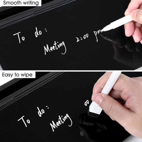 Varhomax Glass Desk Whiteboard - Black with Calculator, Desktop Dry Erase Board with Storage for Home and Office