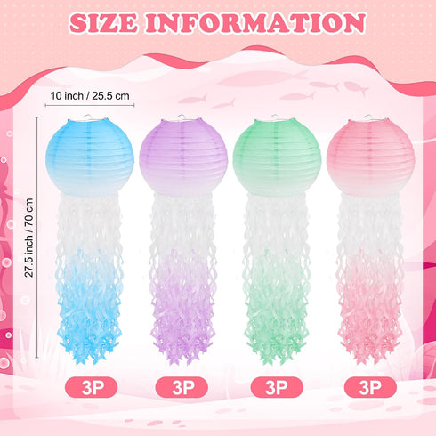 12Pcs (12) Windspeed Jelly Fish Paper Lanterns Blue Hanging Jelly Fish Paper Lanterns for Blue Ocean Theme, Beach