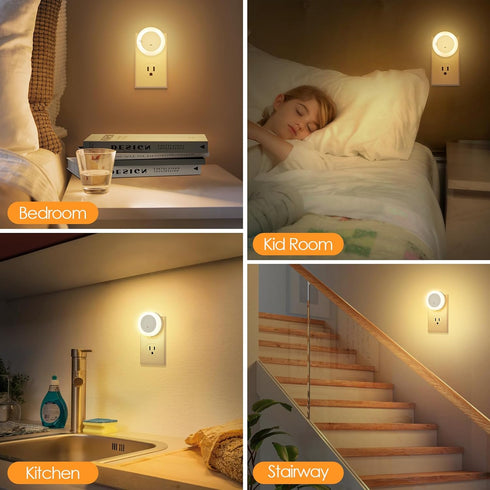 Dimmable 2-Pack FOLKSMATE LED Night Lights Plug in, Nightlight Plug Into Wall with Light Sensor, Soft White Adjustable