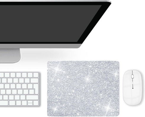 Mouse Pad Diamond Silver Glitter Sparkle, Bling Desk Accessories Gaming Rubber Pads for Laptop