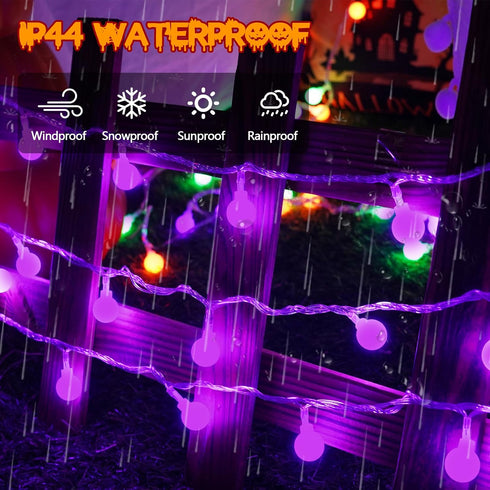 43FT 100LED 13 LORRYTE Connectable Purple Halloween Lights Outdoor Indoor - Globe String Lights Plug in with Timer