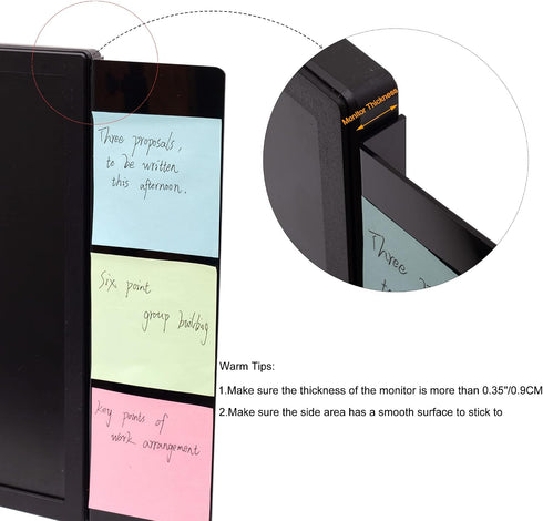 Yocoolfun 2 Pack Black Computer Monitor Memo Board for No Edge Monitors,Monitor Sticky Note Holder Computer Monitor