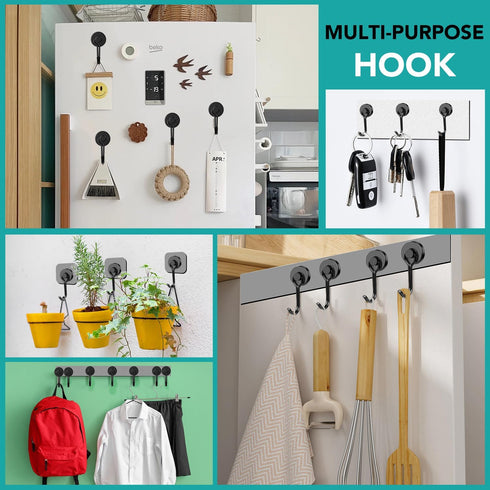 DIYMAG Black Magnetic Hooks, 40LBS Heavy Duty Hooks for Hanging in Home Kitchen Office, 4 Pack