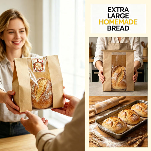 BIUBIU 25Pcs 16x10x5in Extra Large Paper Bread Bags with Tin Tie Tab Lock, XL Sourdough Bread Bags for Homemade Bread