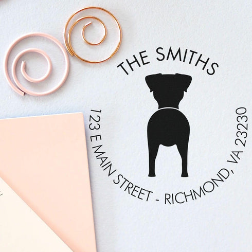 Customizable Modern Jack Russell Terrier Address Stamp - Pre-Inked Round Mail Stamper for Thank You Cards, Home Address