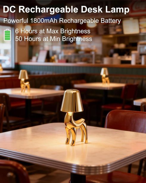WAJIAWAQIAO 3 Dimming, 1800mAh Deer Cordless Table Lamp, Touch Control Bedside Night Light with Colors & Stepless