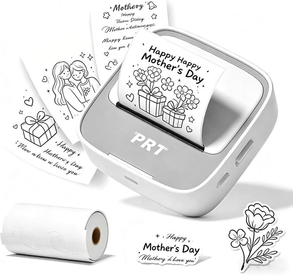 PRT Mini Sticker Printer, Portable Thermal Printer with 1 Roll Sticker Paper, Inkless