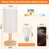 Dimming,Natural Rechargeable Cordless Touch Table Lamp with Stepless Wood Base&Linen Shade,Small Battery Wireless