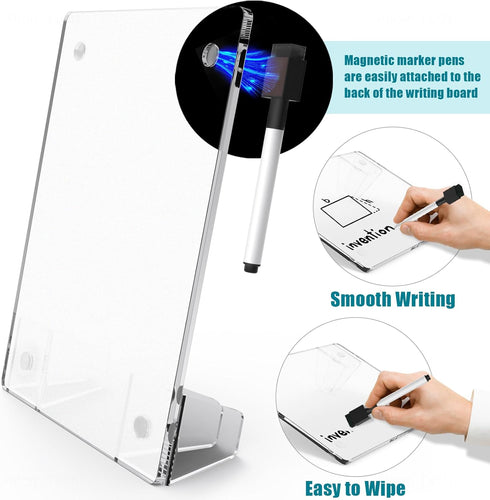 Frosted Acrylic White Board 8x6 Inches, Frameless Desktop Tablet Dry Erase Board with Flexible Magnetic Stand and