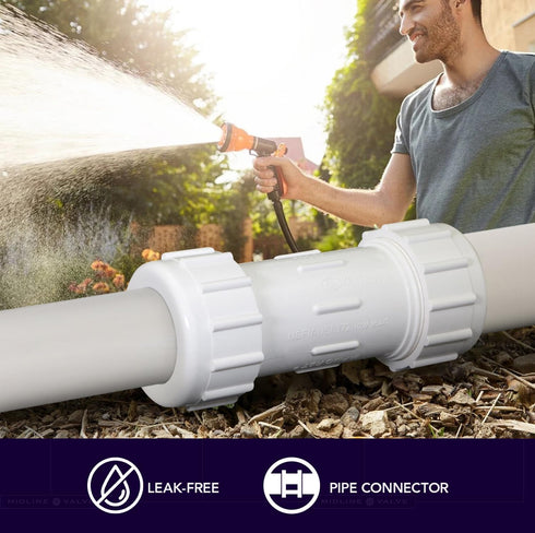 Midline Valve 582DD200 PVC Compression Coupling Pipe Fitting, 2'' White Plastic
