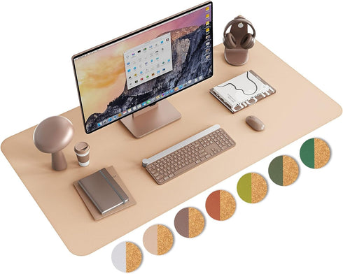 YSAGi Double-Sided Desk Pad, 31.5"x15.7" Leather Eco Cork Desk Mat for Office/Home