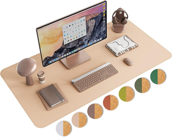 YSAGi Double-Sided Desk Pad, 31.5"x15.7" Leather Eco Cork Desk Mat for Office/Home