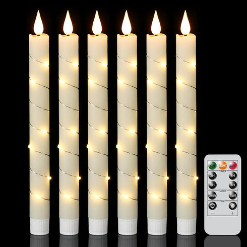 GenSwin Flameless Taper Candles with Remote and String Lights, Ivory Real Wax
