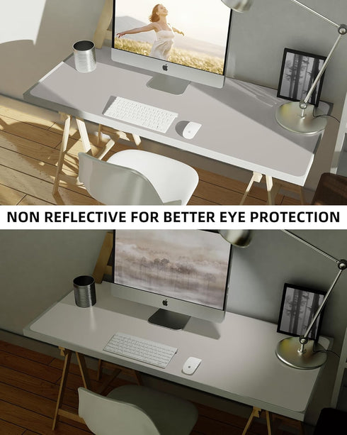 Leather Desk Pad Protector, Non-Slip PU Leather Desk Blotter, Large Waterproof Keyboard Mat for Office/Home (Light Grey)