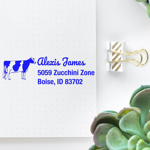 Customized Self-Inking Address Stamper with Endearing Cow Design, Ideal for Cheese Makers, Personalized Return Address