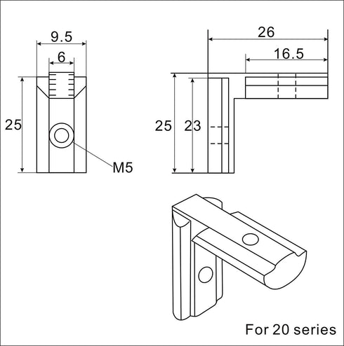 20pcs 2020 Series Black T Slot L-Shape Interior Corner Connector Joint Bracket with Screws and Wrench Tool