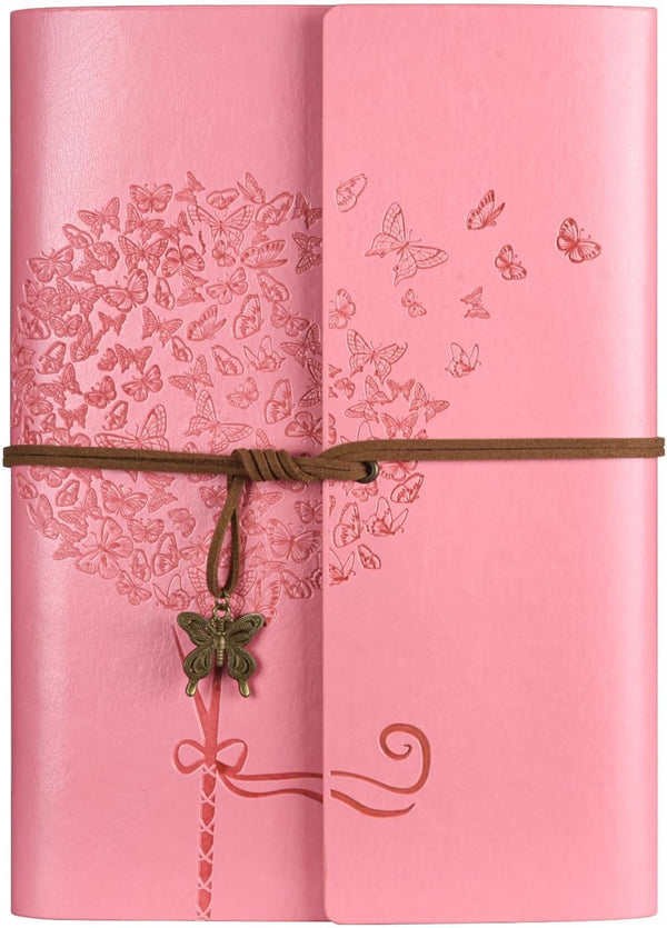 OMEYA Leather Journal Notebook, Refillable Writing Journal, Diary Planner for Women, Pink, A5