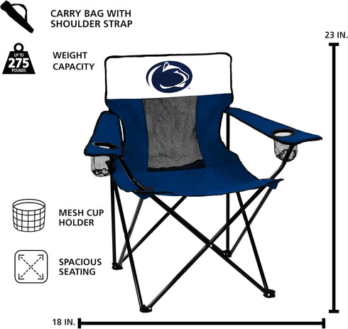 Logo Brands NCAA Penn State Nittany Lions Elite Portable Chair - Premium Outdoor Chair with Cup Holder, Powder-Coated