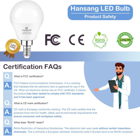 hansang E12 LED Ceiling Fan Light Bulbs 6000K Cool Daylight, 6W 60Watt Equivalent, A15 Small Candelabra Base Chandelier Bulbs, 600LM, Non-dimmable, 6 Pack by hansang