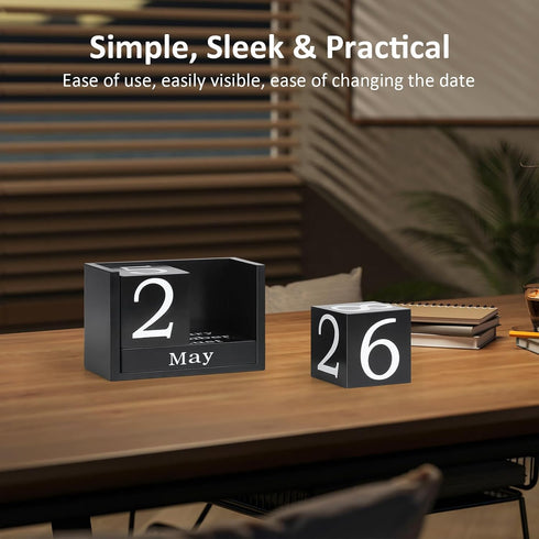 DEERINE Wooden Block Calendar for Desk, Large Size Daily Desktop Perpetual Desk Calendar, Cute Date Display Desk