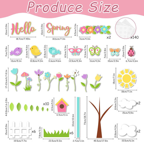 Whaline 116Pcs Spring Bulletin Board Decorations Set Colorful Tree Flower Bird Butterfly Cutouts