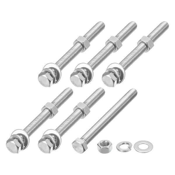 Hex Head Screws Bolts, Nuts, Flat & Lock Washers Kits - 3/8-16x4" Stainless Steel Fully Threaded Set