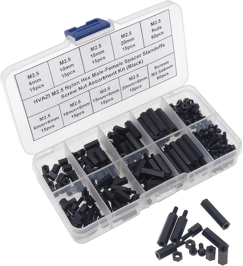 240PCS M2.5 Nylon Hex Spacer Standoffs Screws Nuts Assortment Kit, Male-Female (Black)