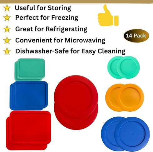 14 Pack Replacement Lids for Pyrex, Anchor Hocking & KlareWare Storage Bowls, 1, 2, 4 & 7 Cup Round, 3, 6, 11 Cup