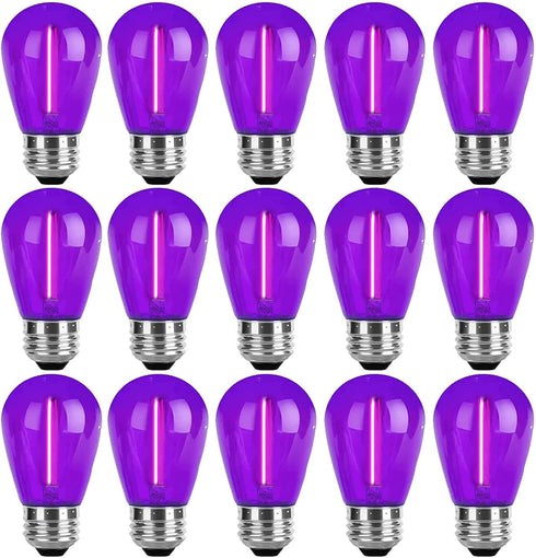 15 Pack S14 LED Bulbs, Purple Christmas Replacement for Outdoor String Lights, 1W Vintage E26 Base Bulb