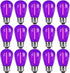 15 Pack S14 LED Bulbs, Purple Christmas Replacement for Outdoor String Lights, 1W Vintage E26 Base Bulb