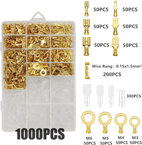 1000 Pcs Quick Splice Crimp Terminals, 2.8/4.8/6.3 mm Male Female Wire Spade Connector Assortment