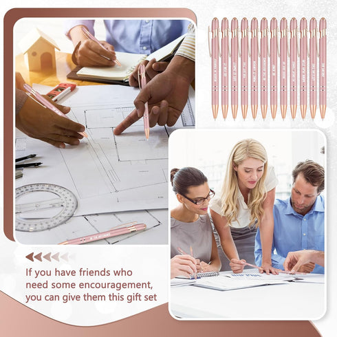 Yeaqee 24 Pcs Motivational Ballpoint Pens with Stylus Tip, Inspirational Black Ink Retractable Quotes Pen for Office