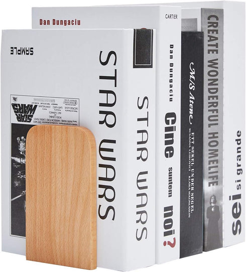 Pandapark Wood Bookends, Non-Skid Heavy Duty Bookends for Shelves - 1 Pair