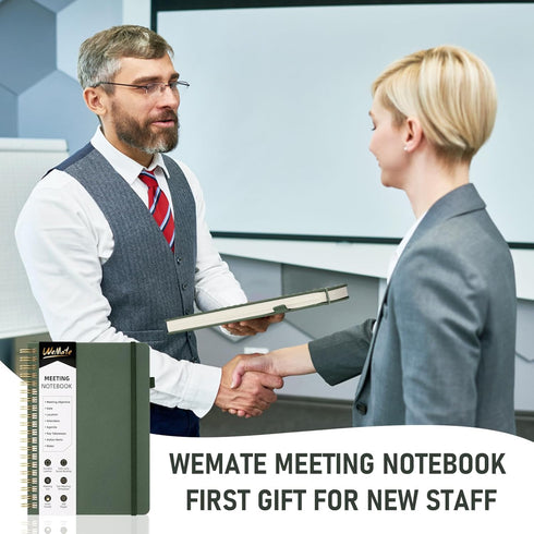 WEMATE Simplified Meeting Notebook for Work, 200 Pages, Office Supplies for Project Planner, PU Leather Hardcover