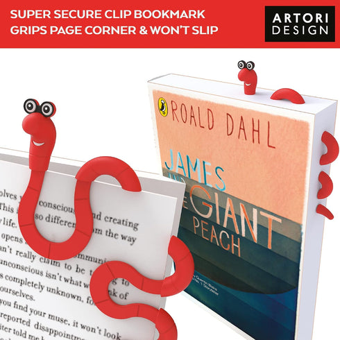 Clip Bookmarks for Kids - Wally The Bookworm Cute Bookmark and Page Holder, Unique Gift Idea