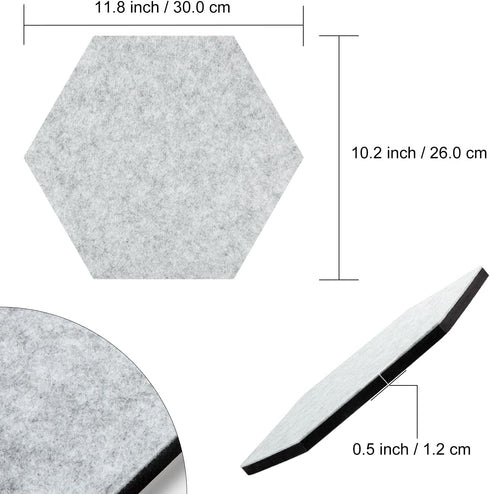 Tikea Hexagon Felt Bulletin Board, 6 Pcs Large Self Adhesive Pin Boards for Wall Decor