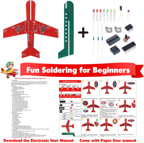 3 Soldering Learning Kit, ICSTATION DIY Airplane Kit with Color LED Flashing Lights Airplane Soldering Project Kit